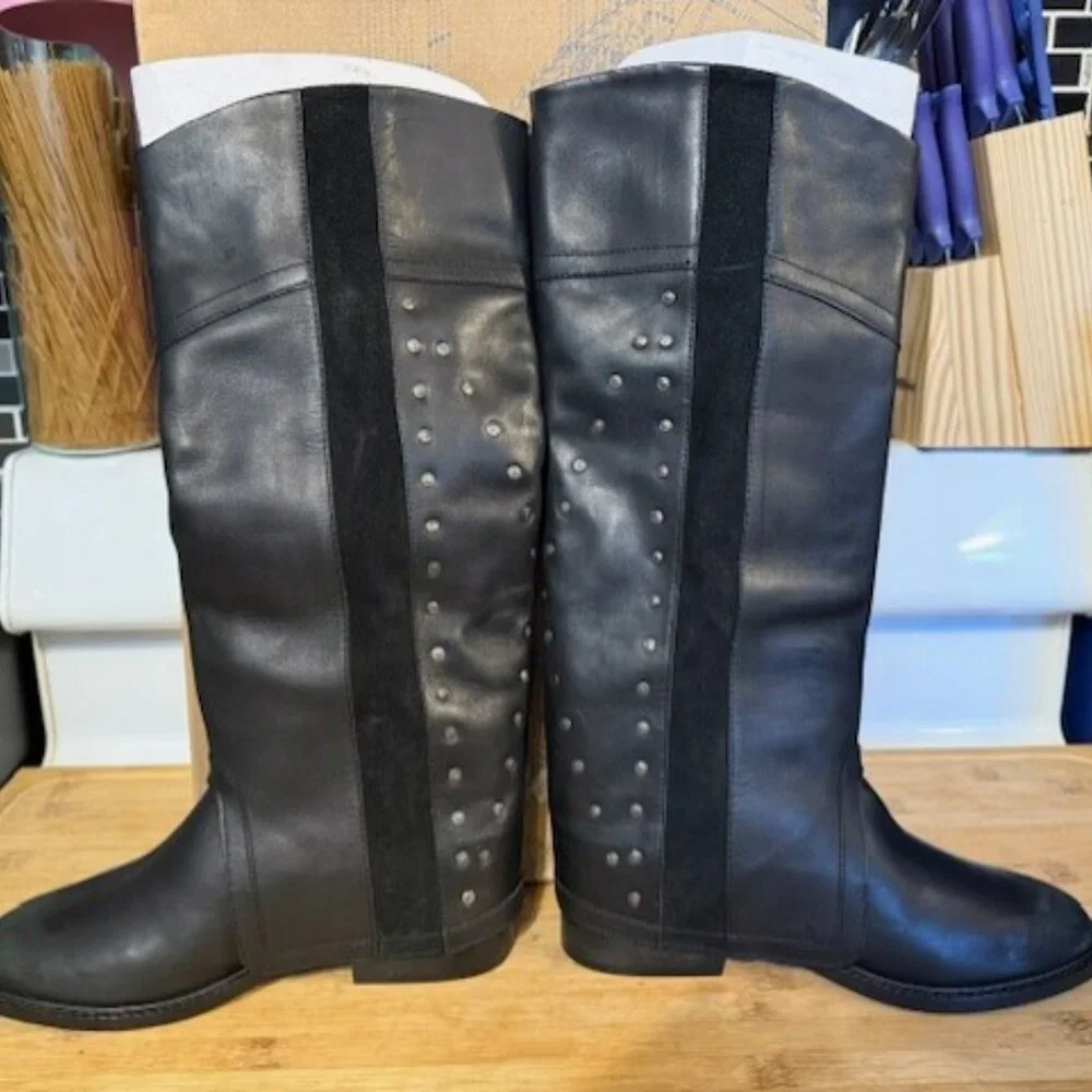 Retro Lola Studded Tall Leather Boots - NWB - Picture 6 of 16